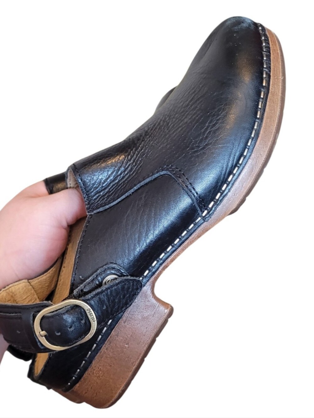 Dansko Merrin Black Leather Slip-On Clogs with Back Strap Size 38/US 7.5-8